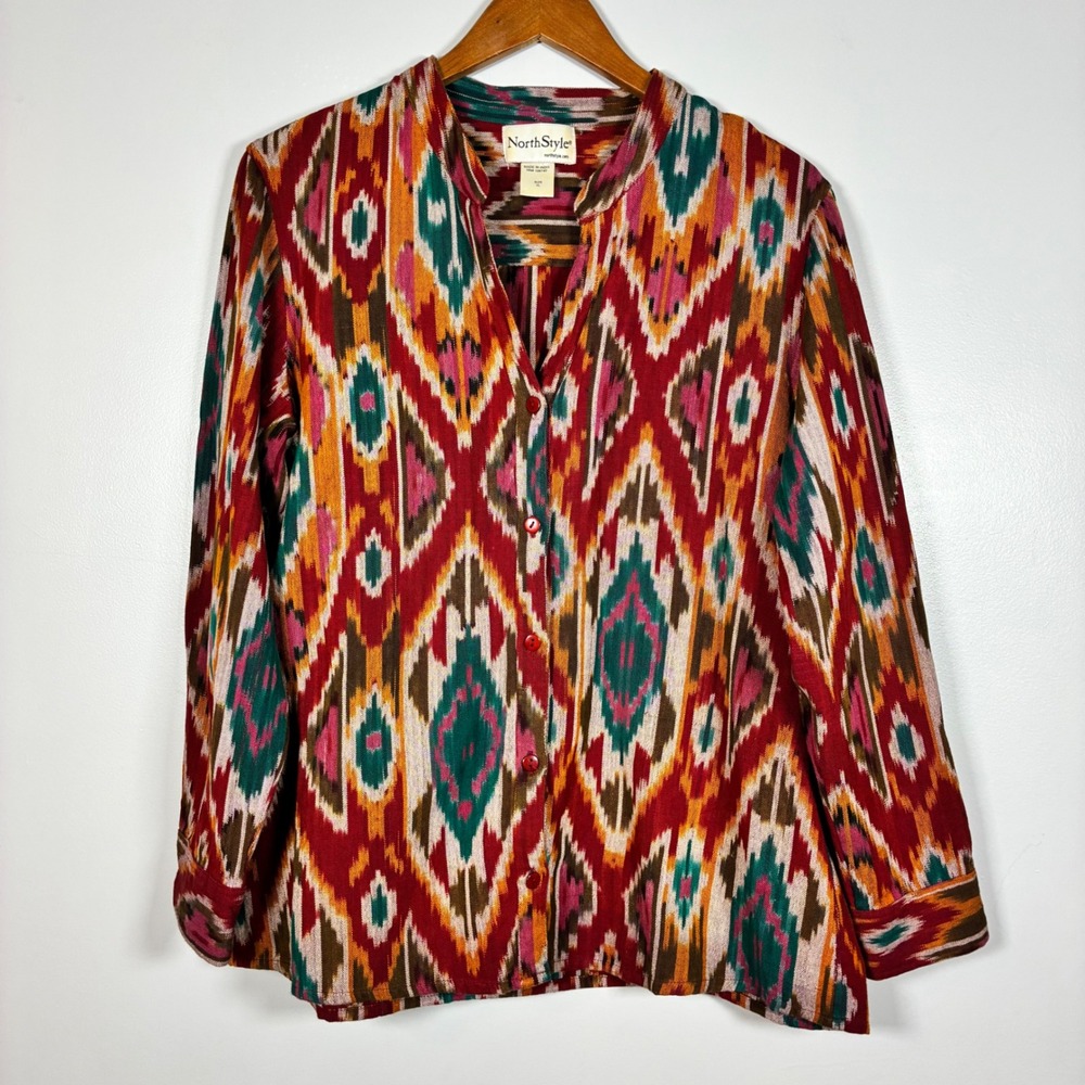 NorthStyle Shirt XL Ikat Geometric Cotton Boho Southwestern Tribal Art Eclectic